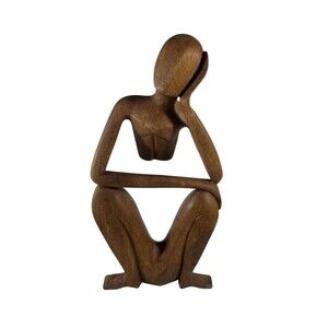 Novica Handcrafted Balinese Wood Sculpture "Thinking of You" - Signed, 12" Tall